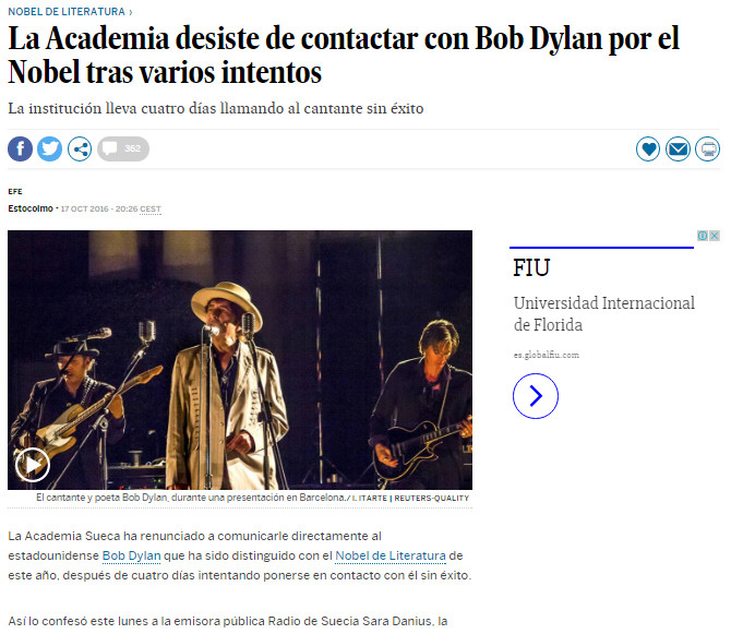 Bob Dylan no ha podido ser contactado